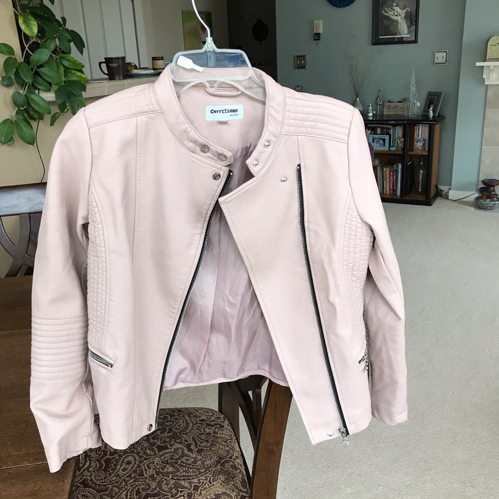 Coffee Shop Kids Pale Pink Leather Coat